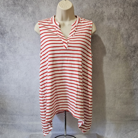 Chicos Sleeveless Striped V-Neck Relaxed Fit Tunic Slub Tank - Picture 2 of 10